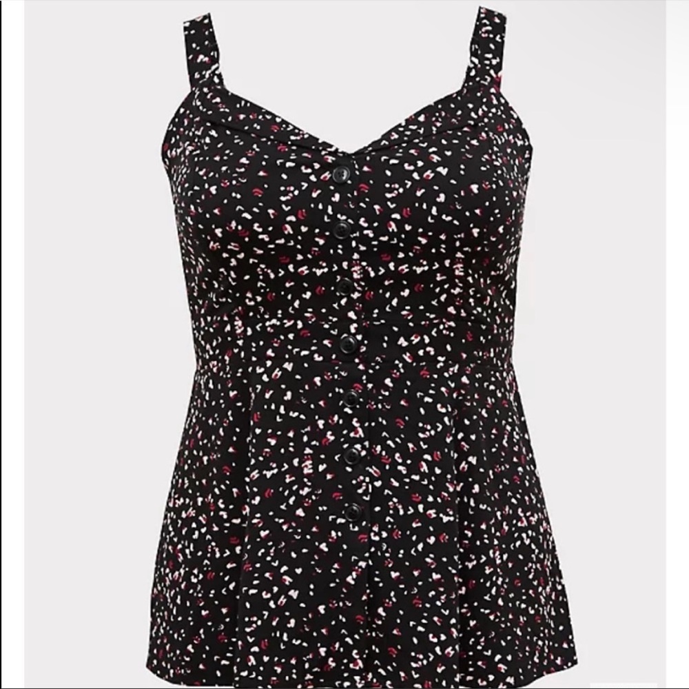 Black Leopard Heart Challis Fit & Flare Button Front Cami
